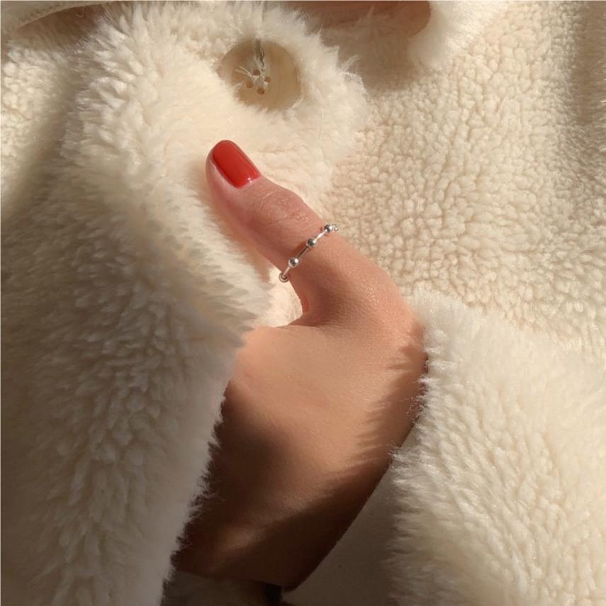 Minimalist Heart-Shaped 925 Sterling Silver Beaded Ring with Polka Dot and Circular Motifs for Women