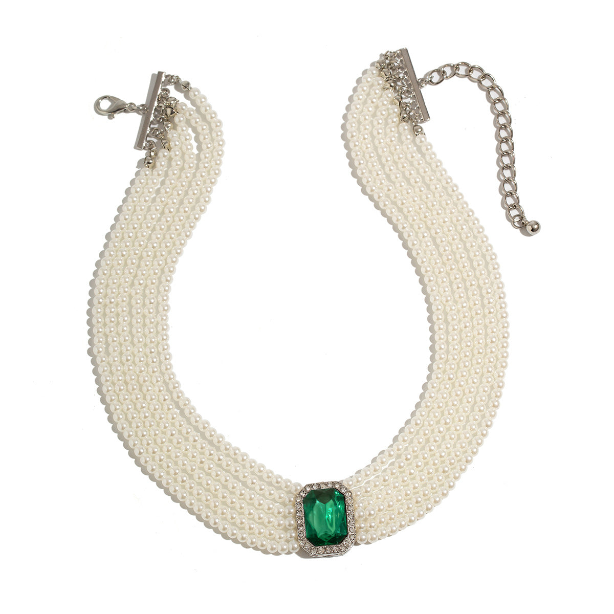 Collana girocollo vintage in stile francese con perle geometriche, ciondolo in lega e catena di perline per donna