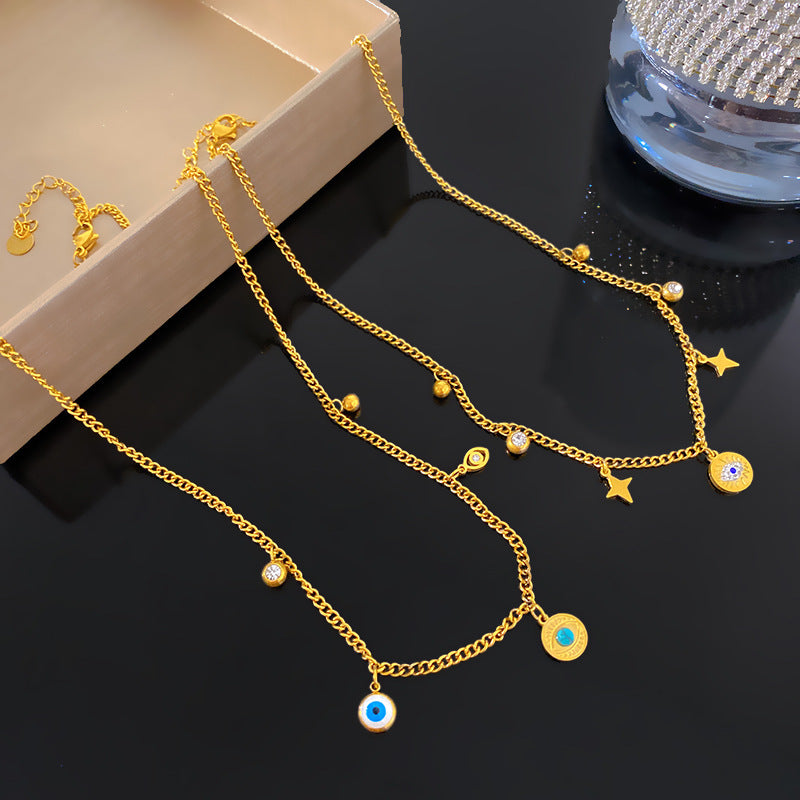 Streetwear Gold Plated Titanium Steel Evil Eye Necklace Unisex