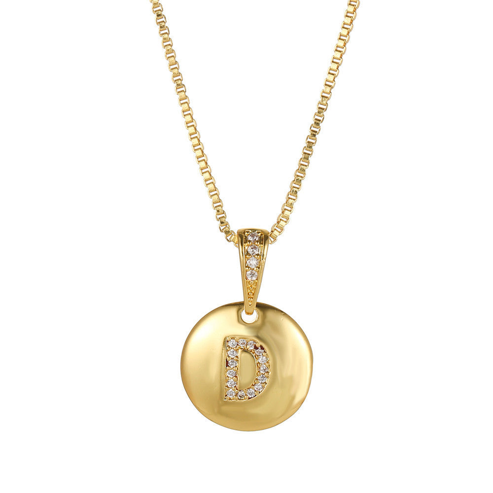 Vintage Sweet Geometric Letter Brass Inlay Cubic Zirconia Necklace Box Chain for Women