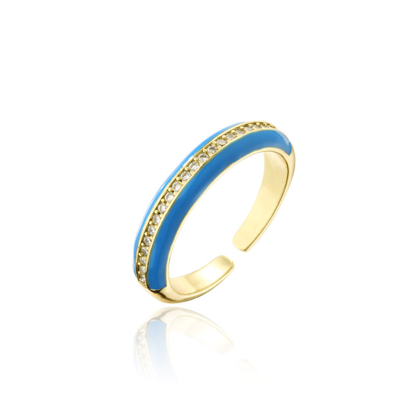 Minimalist Geometric Brass Micro-pave Cubic Zirconia Drip Oil Open Ring for Women