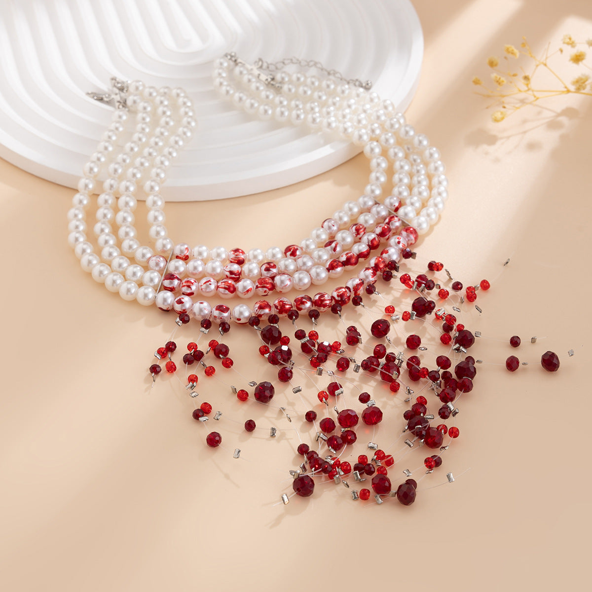 Gargantilla Gótica Vintage con Perlas de Imitación, Colgante de Cristal y Borlas para Mujer