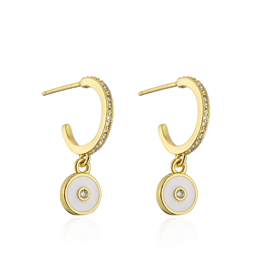 Cartoon Style Geometric Copper Earrings with 18K Gold Plating and Enamel Eye Design for Women