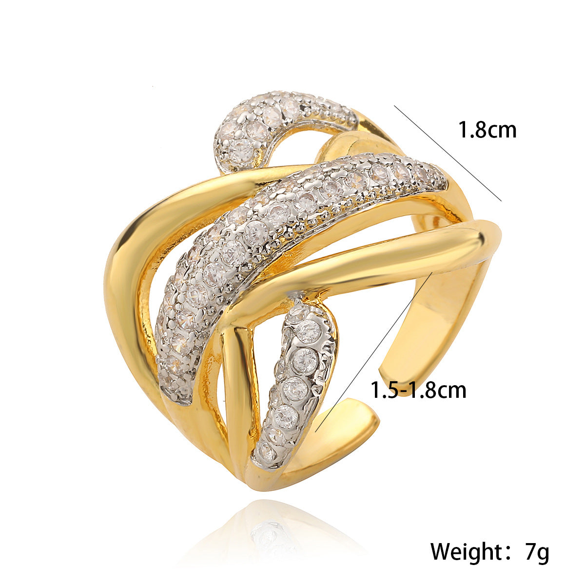 Anello Aperto Geometrico Minimalista alla Moda da Donna in Rame con Zirconi Micro-Incastonati