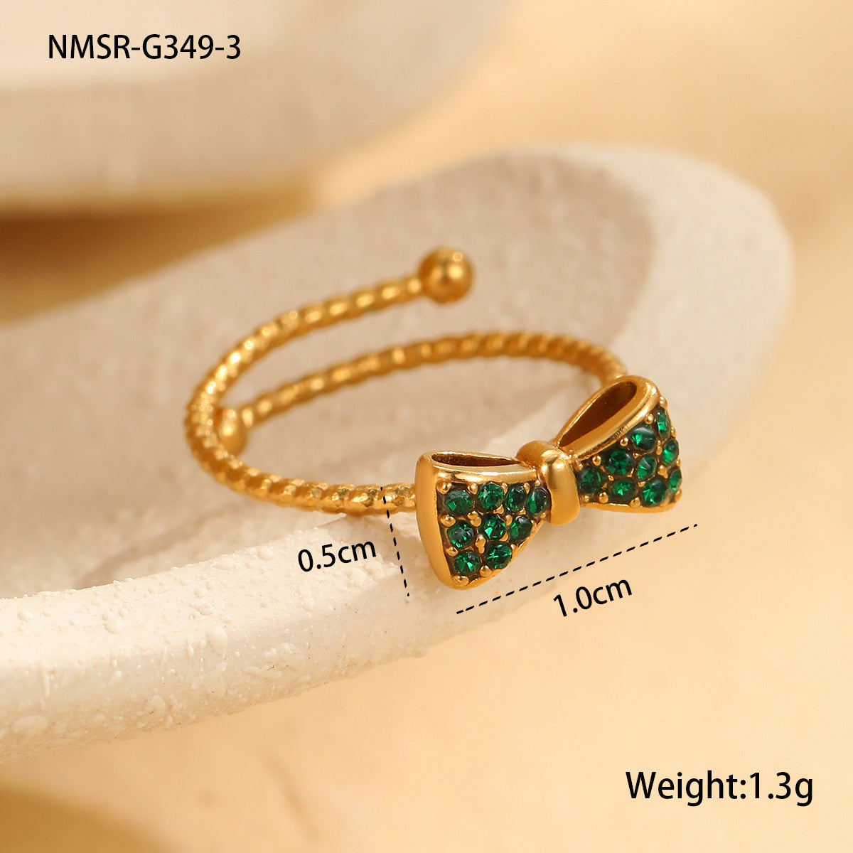 Anillo de acero inoxidable con forma de lazo, engaste de diamantes de imitación, estilo minimalista y lujoso para mujer