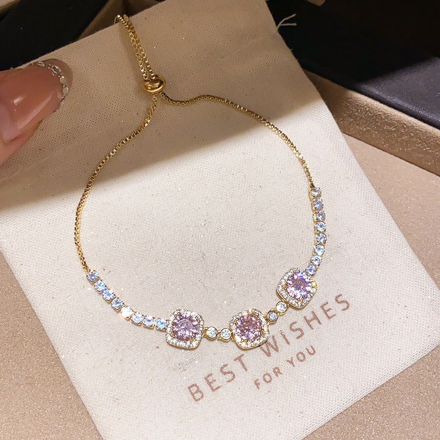 Luxury Elegant Oval Geometric Cubic Zirconia Inlaid Brass Bracelet for Women