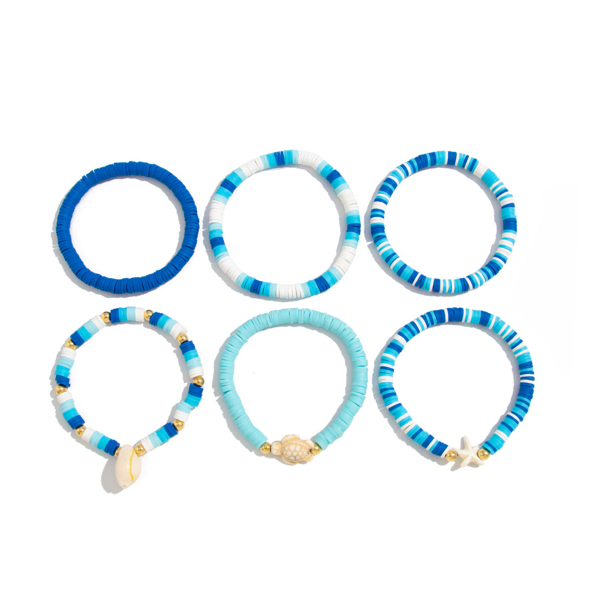 Sweet Floral Acrylic Plated Animal Starfish Shell Charm Bracelet Set for Women