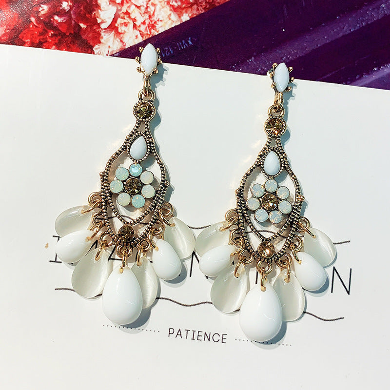 Eleganti Orecchini Pendenti Floreali con Perle e Strass in Argento 925, Stile Lusso Artigianale da Donna