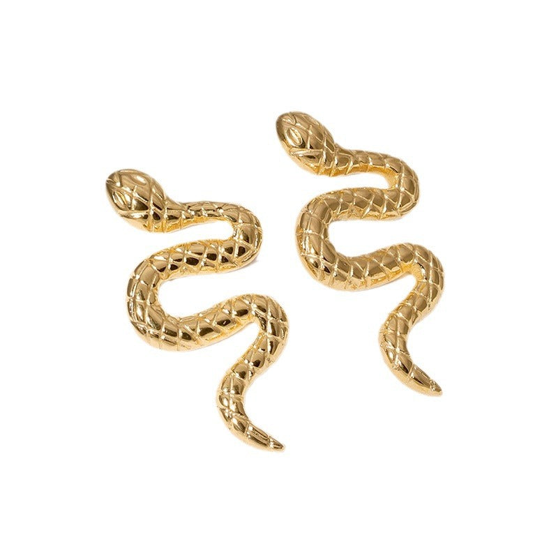 Punk-Style Snake-Shaped Titanium Steel Stud Earrings with Electroplating Finish for Unisex Wear