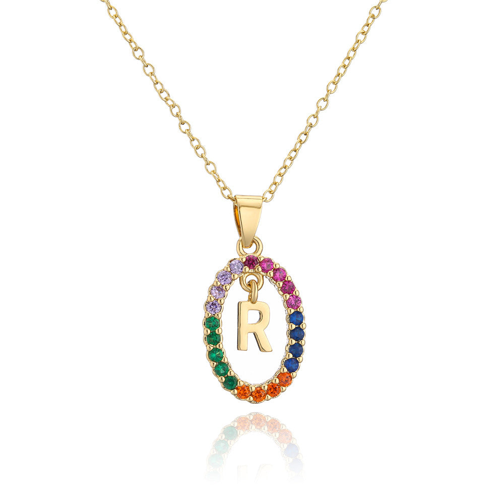 Minimalist Gold Plated Brass Letter Cubic Zirconia Pendant Necklace for Women