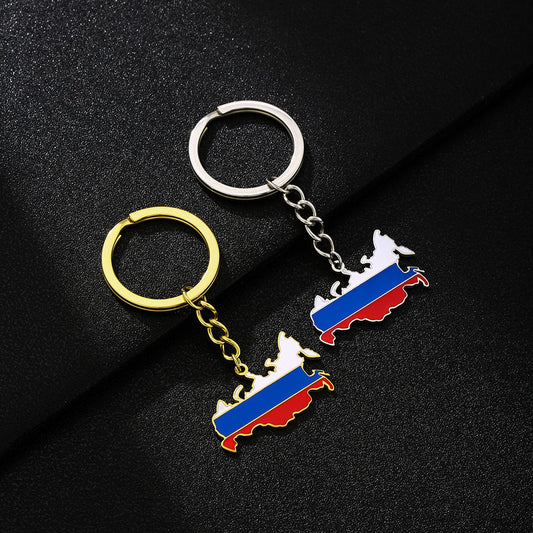 Vintage Enamel Russian-Style Keychain Pendant for Men and Women Stainless Steel Ethnic Accessory