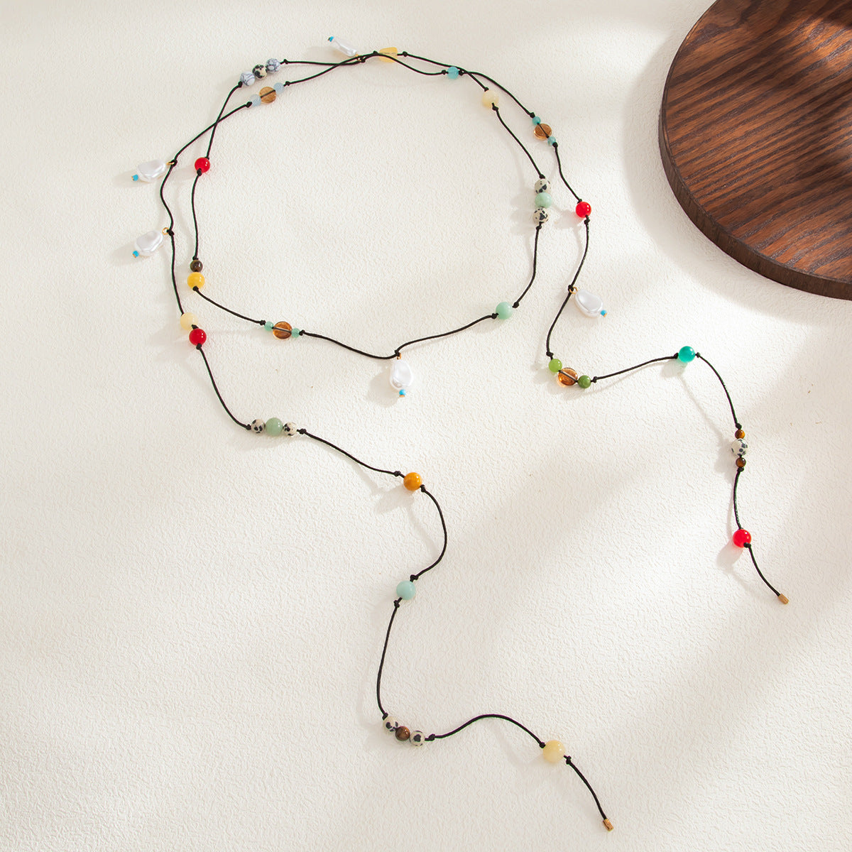 Sweet Geometric Resin Beaded Woven Rope Long Layered Necklace for Women