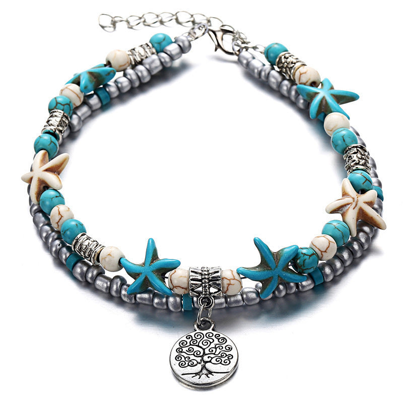 Vintage Alloy Starfish Turtle Anklet Set