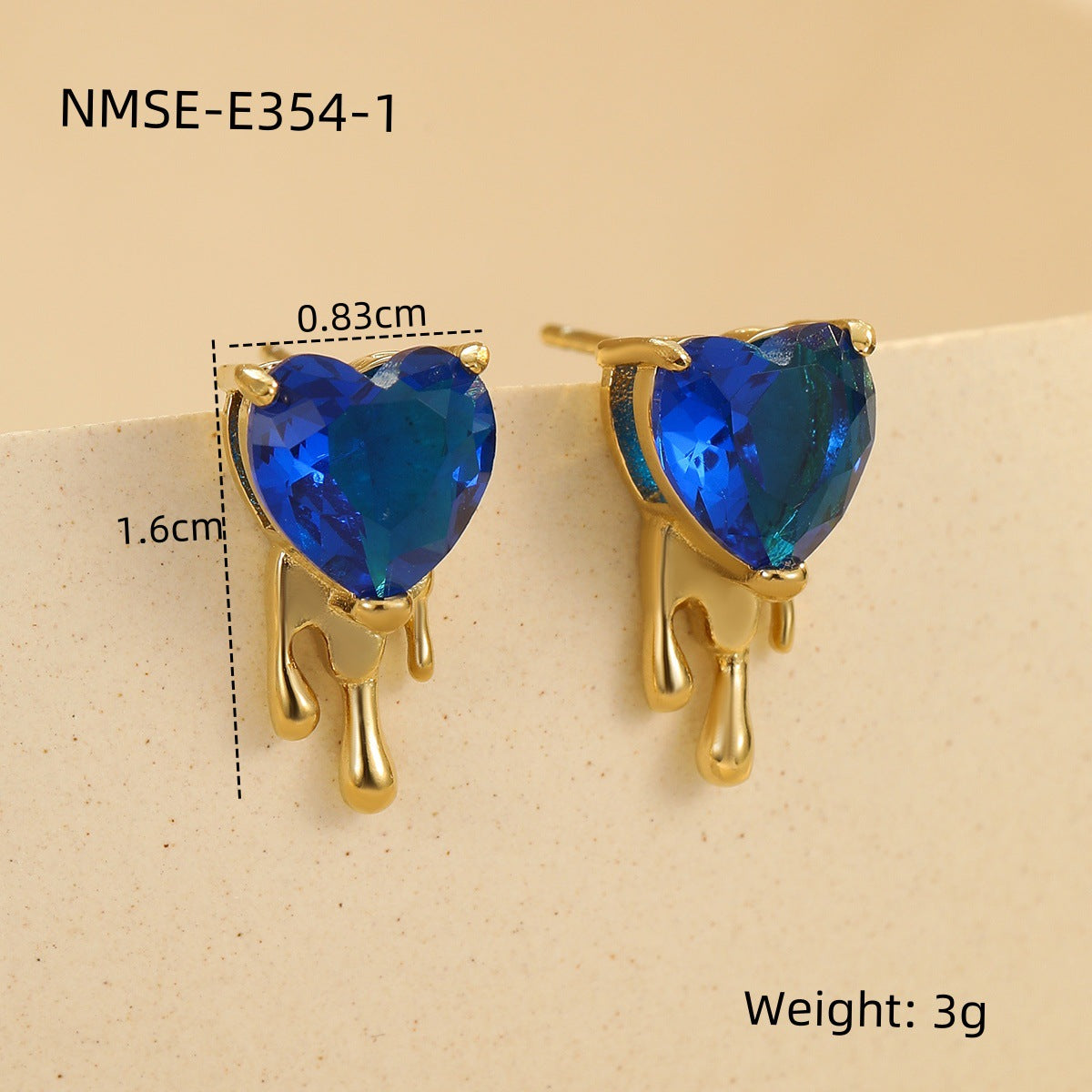 Pendientes de tuerca de circonita con forma de corazón de acero inoxidable con acabado chapado para mujer