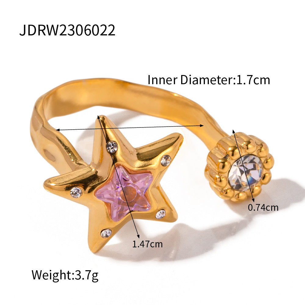 18K Gold Plated Geometric Stainless Steel Ring with Cubic Zirconia