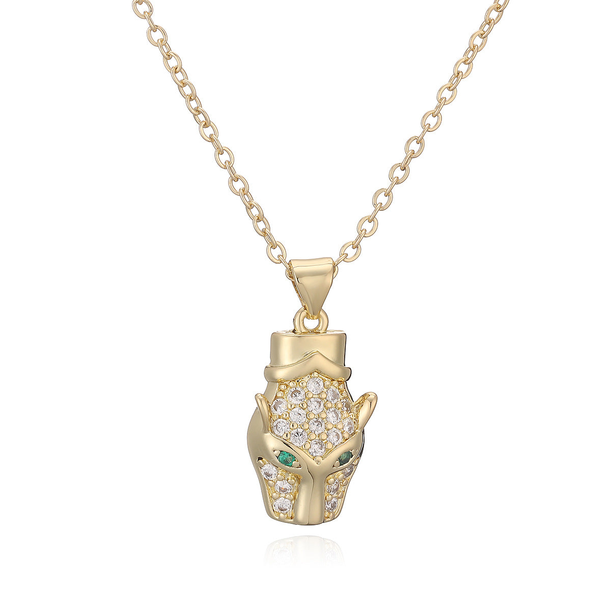 Vintage Hip-hop Gold Plated Brass Leopard Head Pendant Necklace with Cubic Zirconia for Women