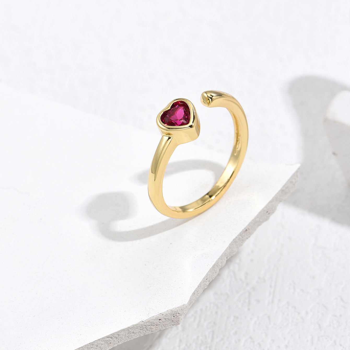 Minimalist Gold Plated Brass Heart Ring with Micro-inlay Cubic Zirconia for Women