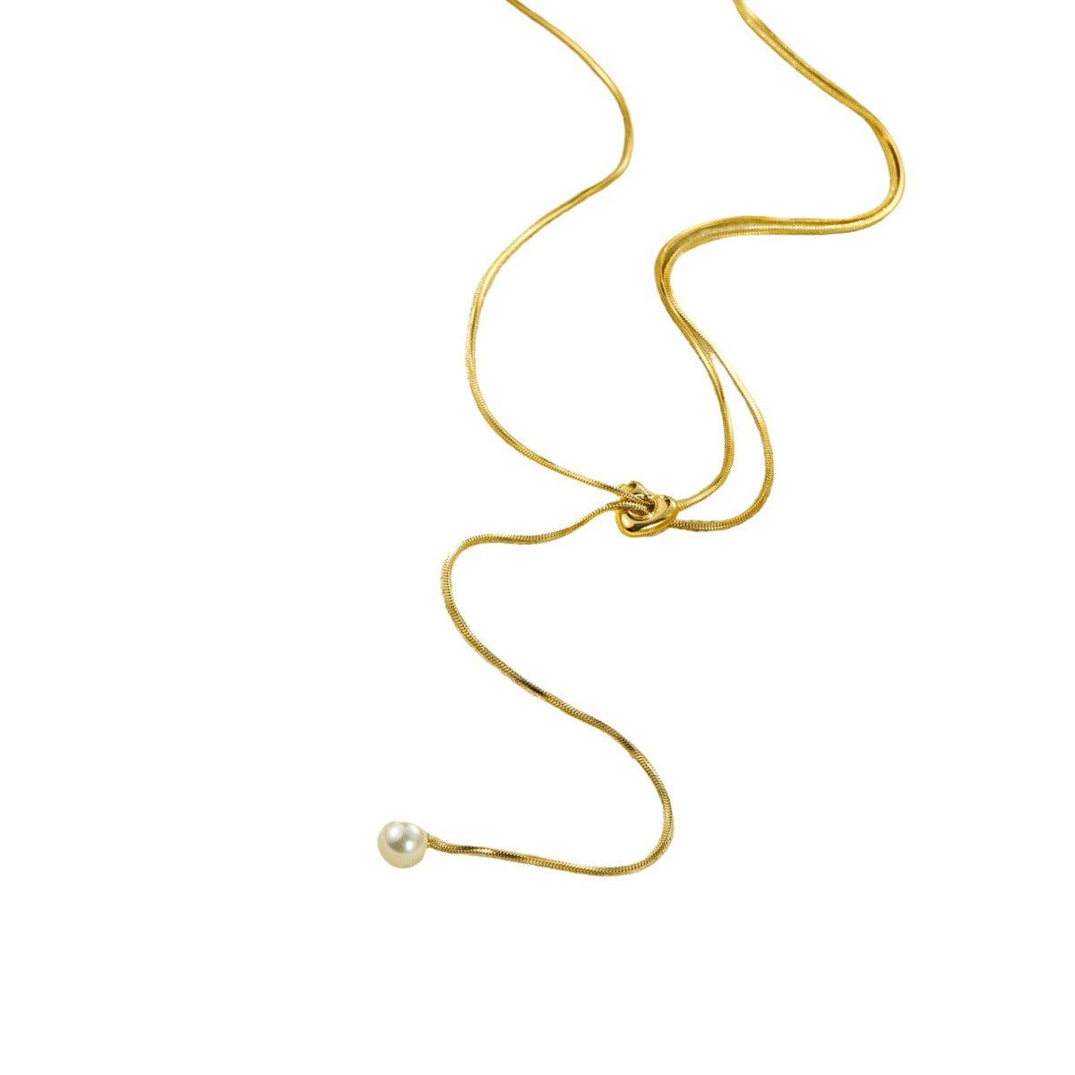 Collar Largo Ajustable Estilo OL a la Moda de Acero Inoxidable con Incrustaciones de Perlas y Baño de Oro para Mujer