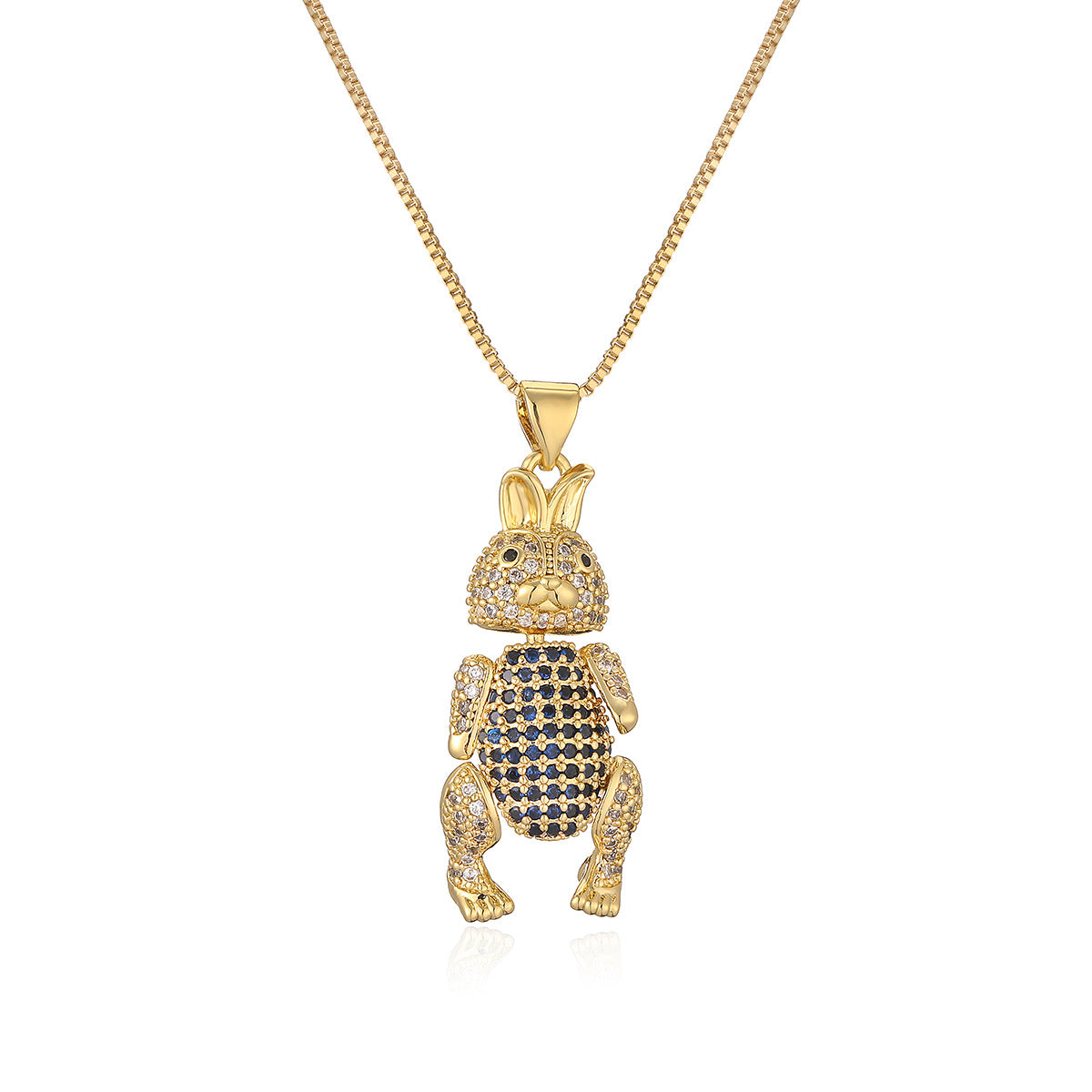 Collana con ciondolo a coniglio minimalista da donna in rame placcato oro e zirconi cubici