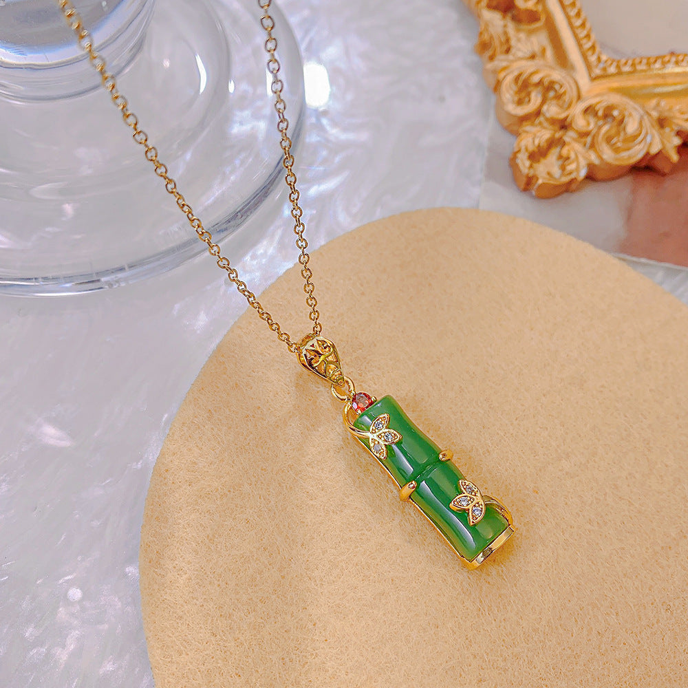 Minimalist Bamboo-Shaped Titanium Steel Pendant Necklace with Gold Plating, Geometric Design, O-Chain, Elegant Locket Style