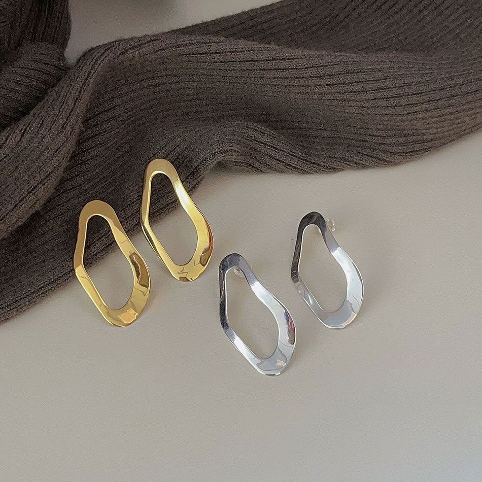 Sweet Minimalist 925 Sterling Silver Irregular Teardrop Earrings with Pearl Inlay