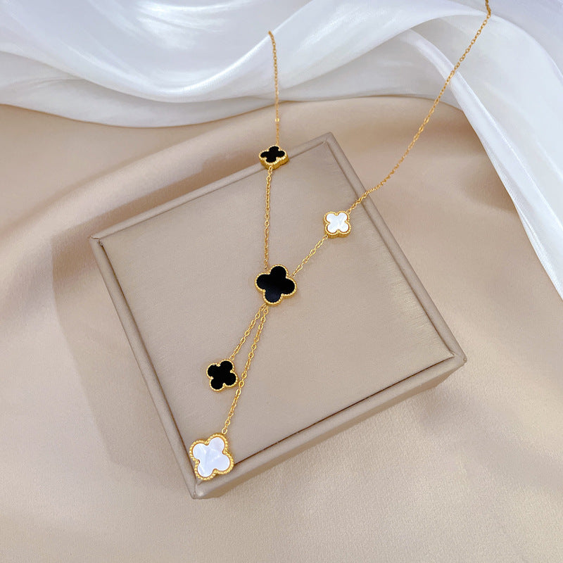 Minimalist Geometric Four-Leaf Clover Titanium Steel Collar Chain Necklace