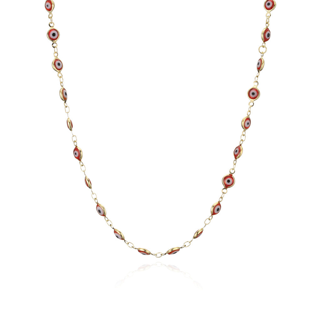Minimalist Geometric Evil Eye Pendant Necklace in Copper with Enamel Finish