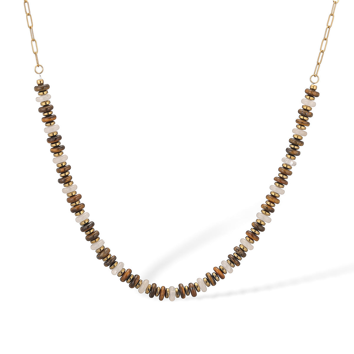 Collar minimalista geométrico de acero inoxidable con cuentas para mujer con chapado en oro de 18 quilates, cadena versátil hasta la clavícula