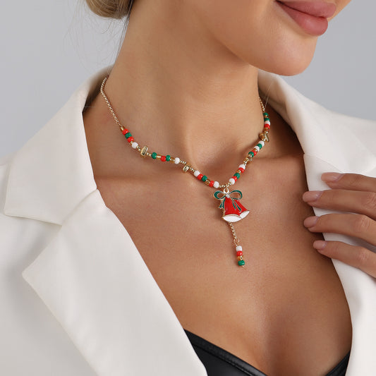 Collana Girocollo alla Moda con Ciondolo a Farfalla e Cappello di Natale dalla Forma Geometrica, Placcata in Lega, Gioielli Festivi per Feste da Donna