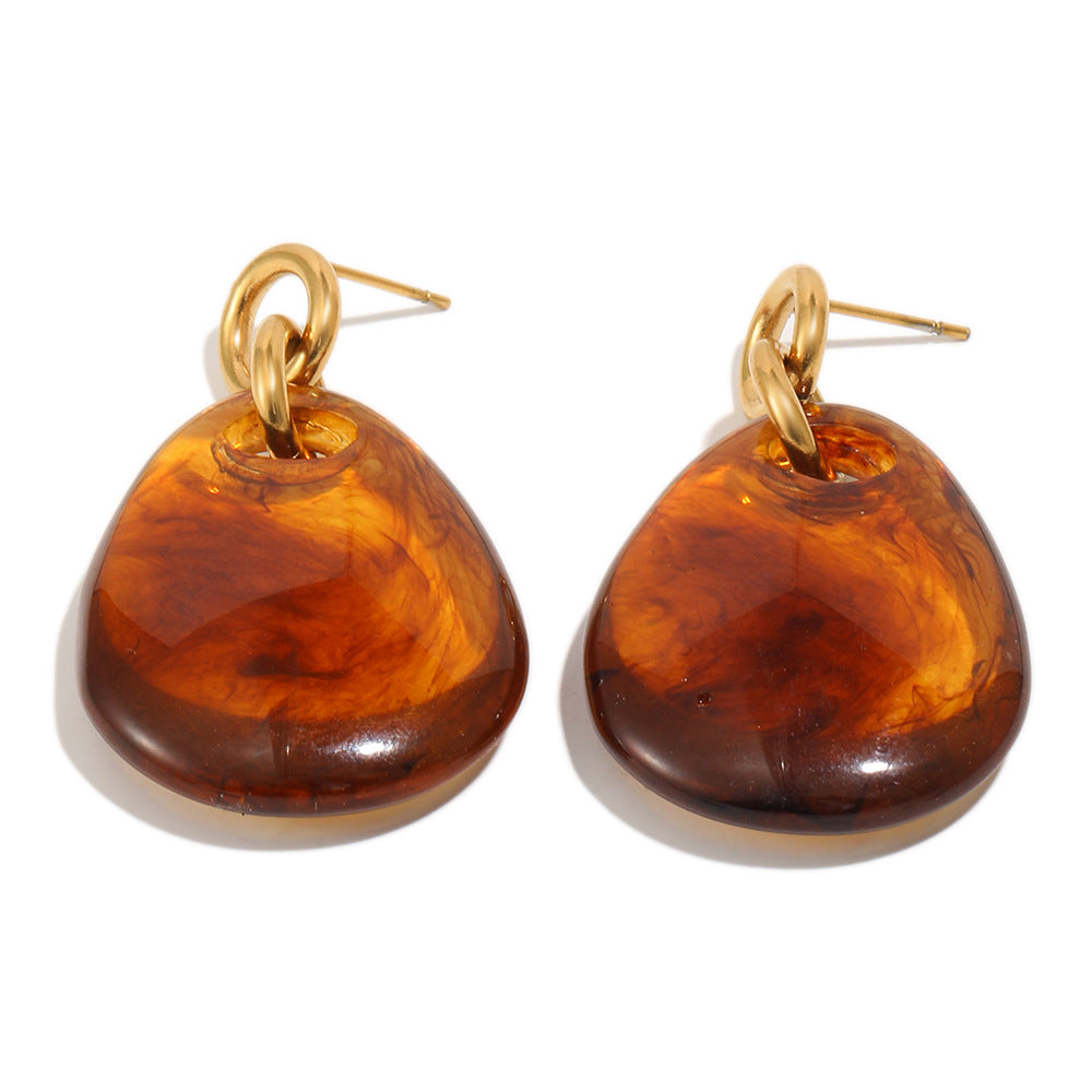 Elegant Minimalist Oval Acrylic and 18K Gold Plated Stainless Steel Round Hoop Earrings for Women