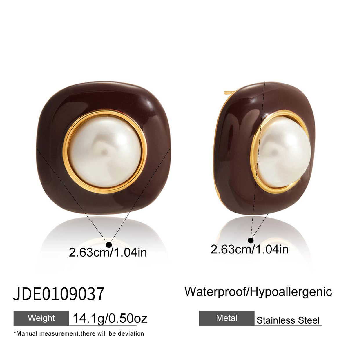 Pendientes de Tachuela de Perlas Esmaltadas de Acero Inoxidable con Diseño Geométrico Minimalista para Mujer