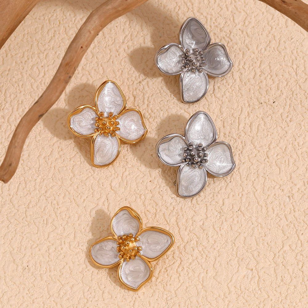 Vintage Floral Stainless Steel Earrings with 18K Gold Plating for Women