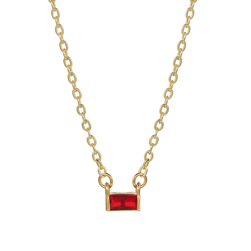 Fashionable Square Birthstone Pendant Necklace in Copper with Gold Plating and Zirconia for Women
