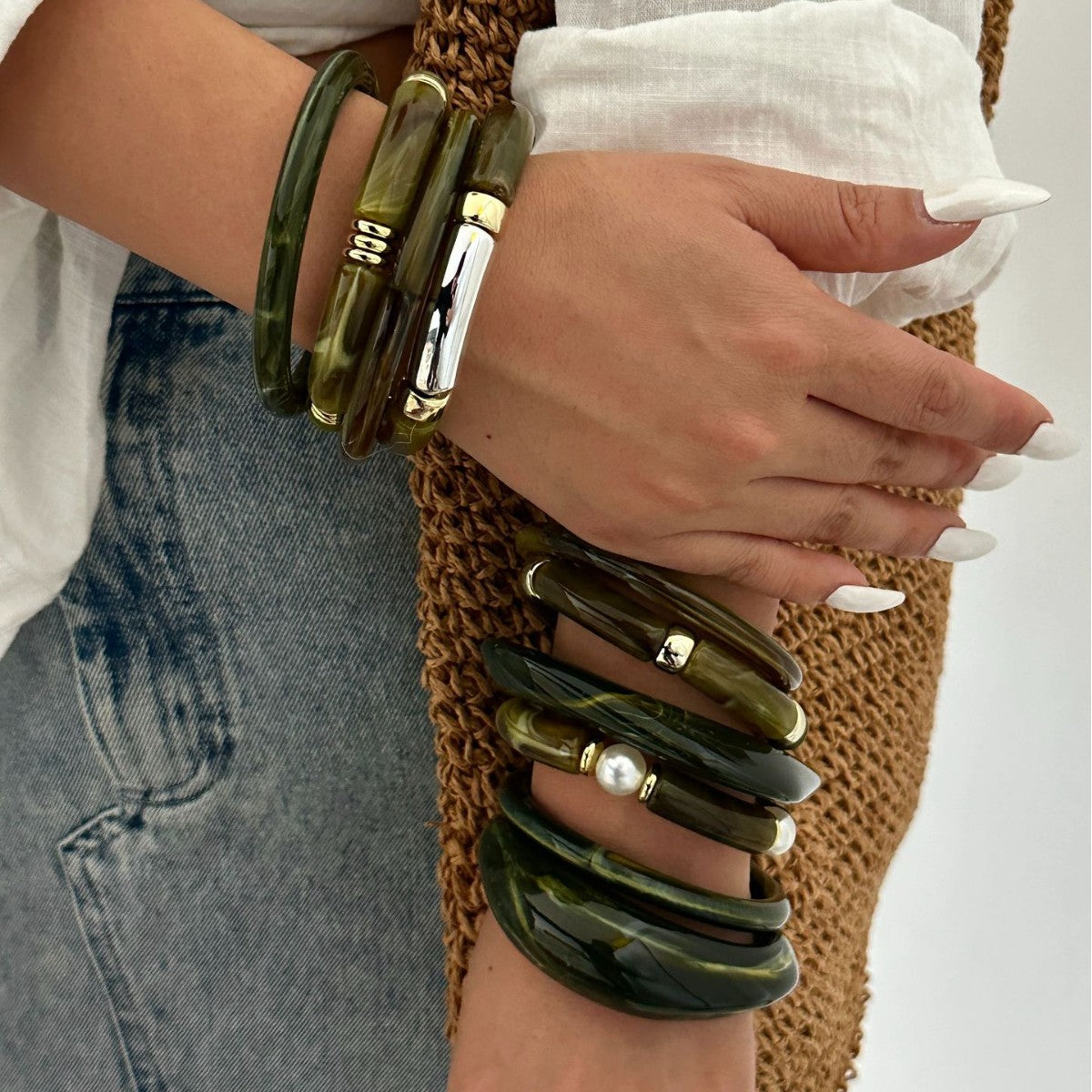 Bracciale Vintage Geometrico Acrilico a Goccia di Olio con Gradiente