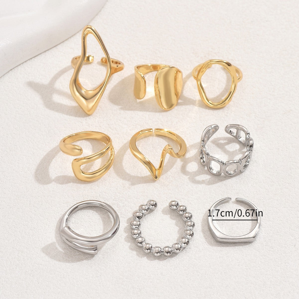 Anillo abierto ajustable para mujer, forma geométrica, aleación de zinc, chapado, anillo de moda, joyería minimalista para el día a día