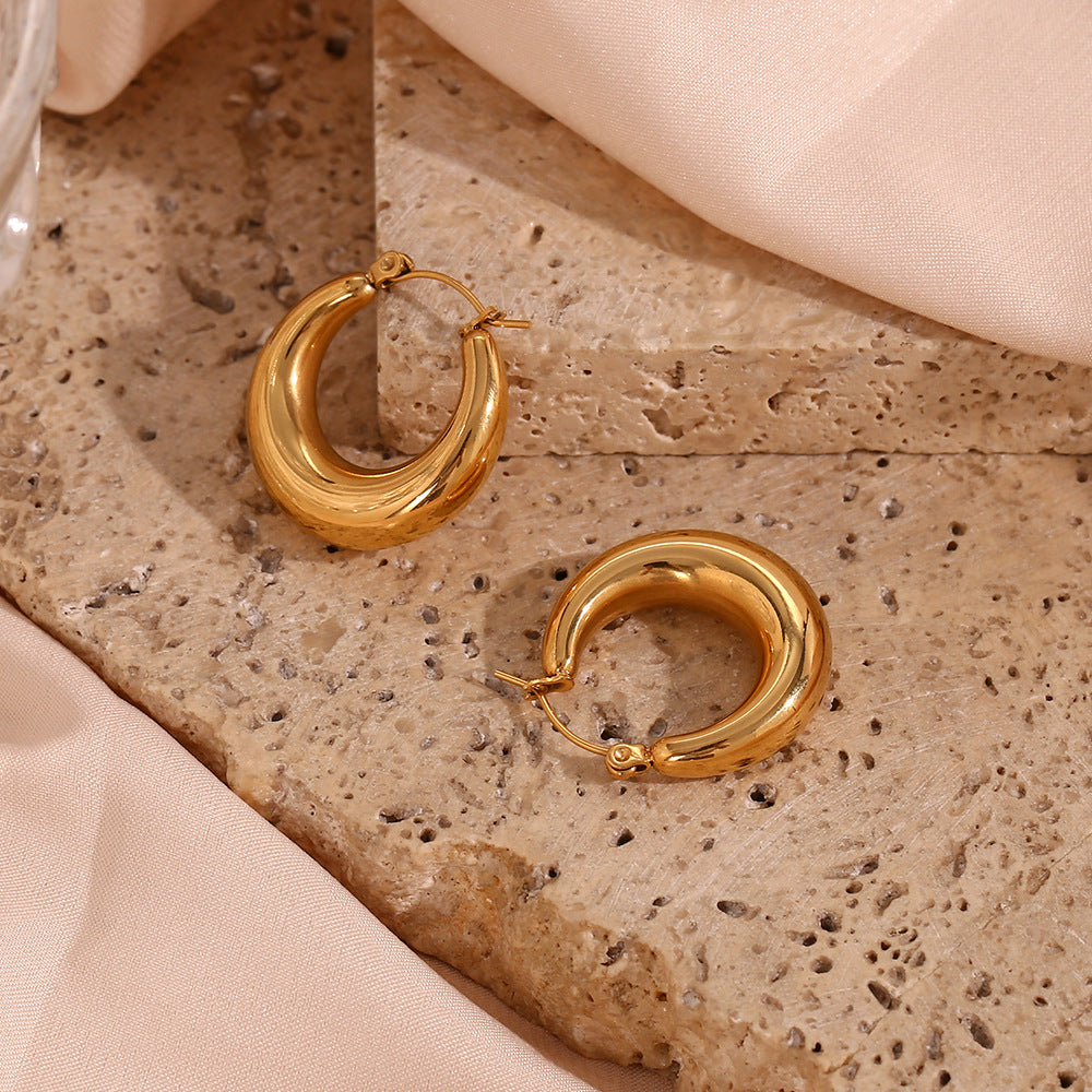 Minimalist Luxe Geometric Stainless Steel Plated 18K Hollow Hoop Earrings for Women