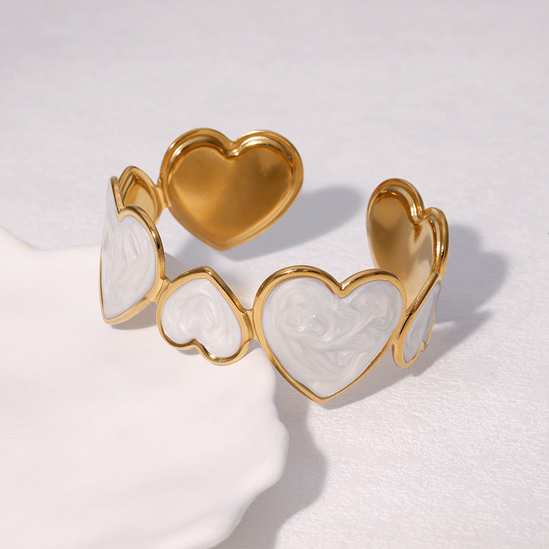 Bracciale da donna in acciaio inossidabile placcato oro 18 carati con smalto a cuore, lusso minimalista