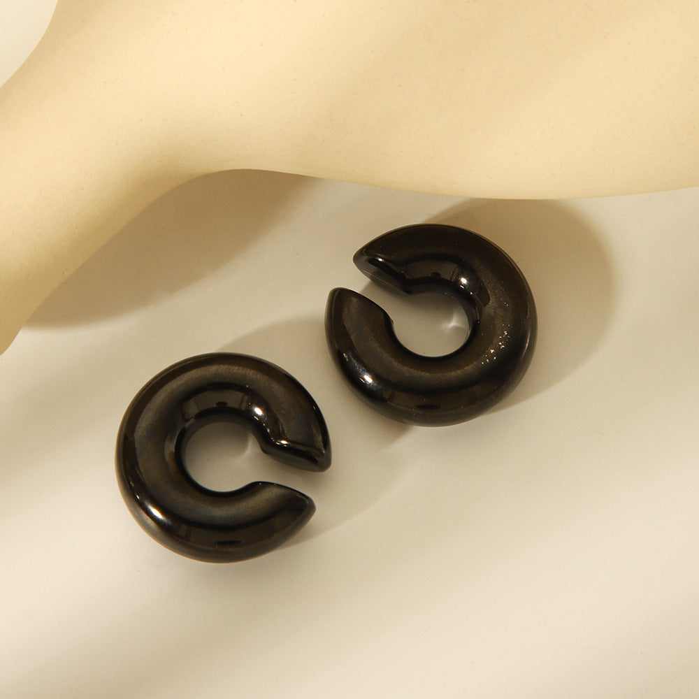 Minimalist Geometric C-Shaped Ear Clips in Stainless Steel with 18K Gold Plating Hypoallergenic Titanium Steel Earrings