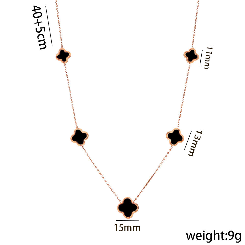 Collar de Acero de Titanio con Trébol de Cuatro Hojas Geométrico Chapado en Oro Rosa de 18K Lujo Ligero para Mujer