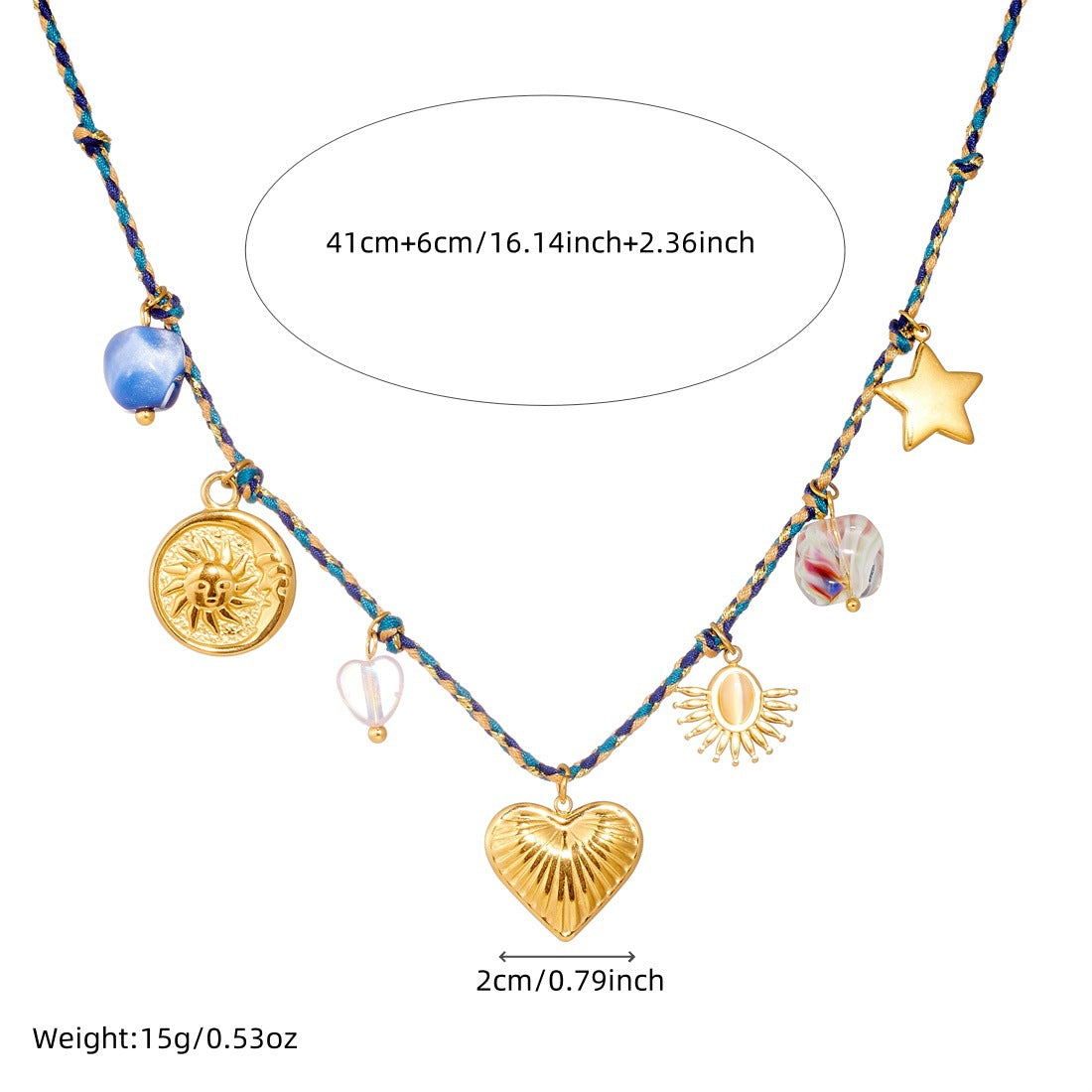 Bohemian Vintage Gold Plated Stainless Steel Rope Chain Floral Pendant Jewelry Set