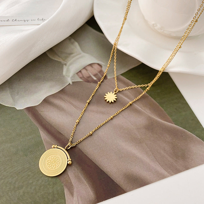 Collana a Doppio Strato in Acciaio al Titanio a Ottagramma Geometrico in Stile Vintage da Donna con Finitura Galvanizzata, Ipoallergenica e Resistente allo Sbiadimento