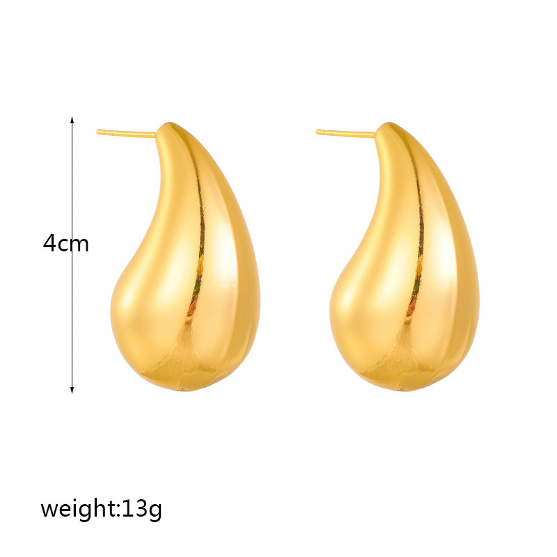 Pendientes Minimalistas Geométricos Irregulares en Forma de Gota de Agua de Acero de Titanio con Baño de Oro para Mujer