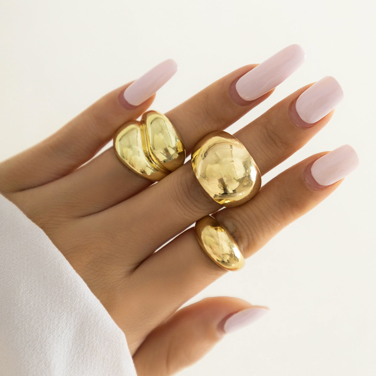 Minimalist Geometric Polished Alloy Ring Set for Women with Smooth Rounded Open Band Design