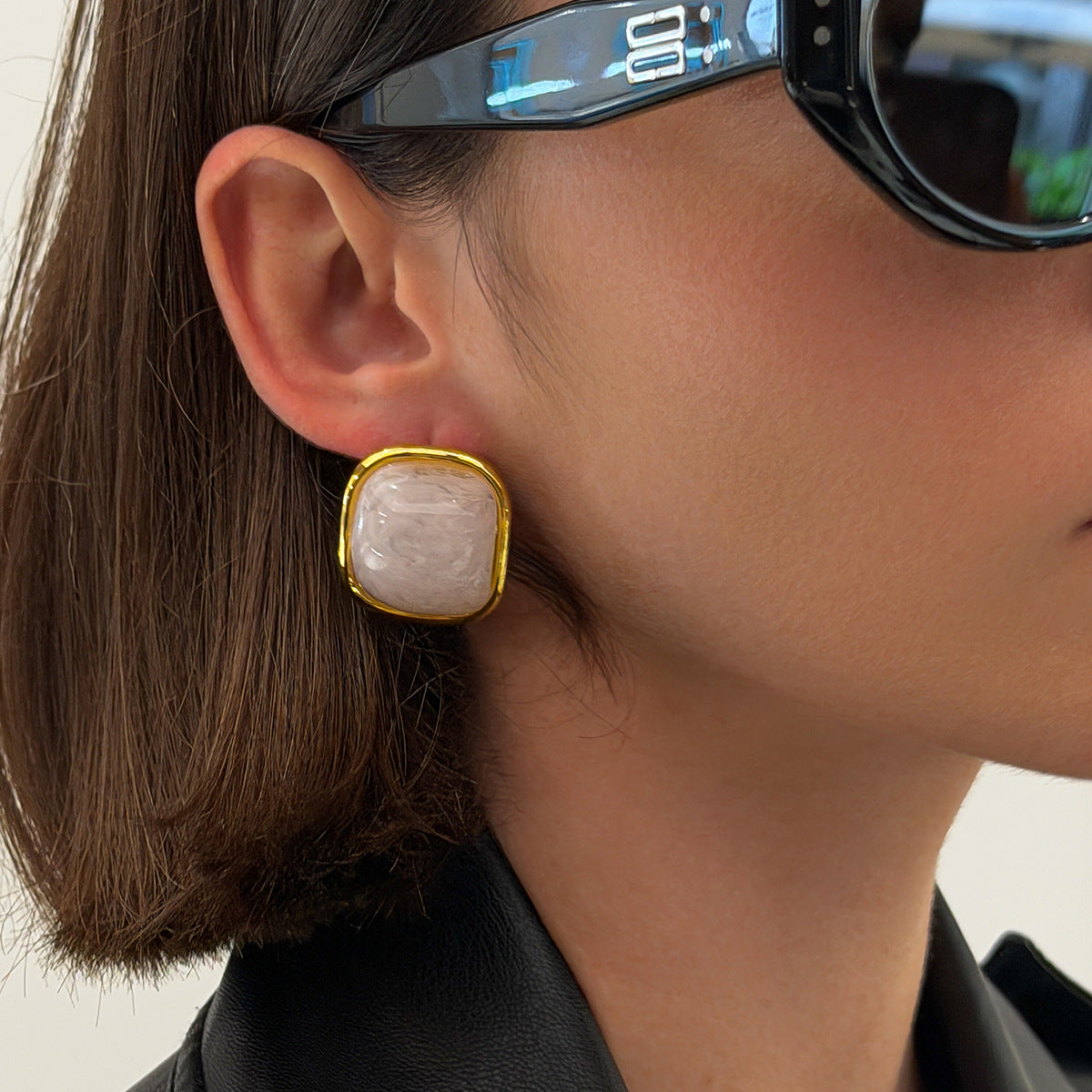 Minimalist Sweet Square Geometric Plated Stainless Steel Earrings for Women
