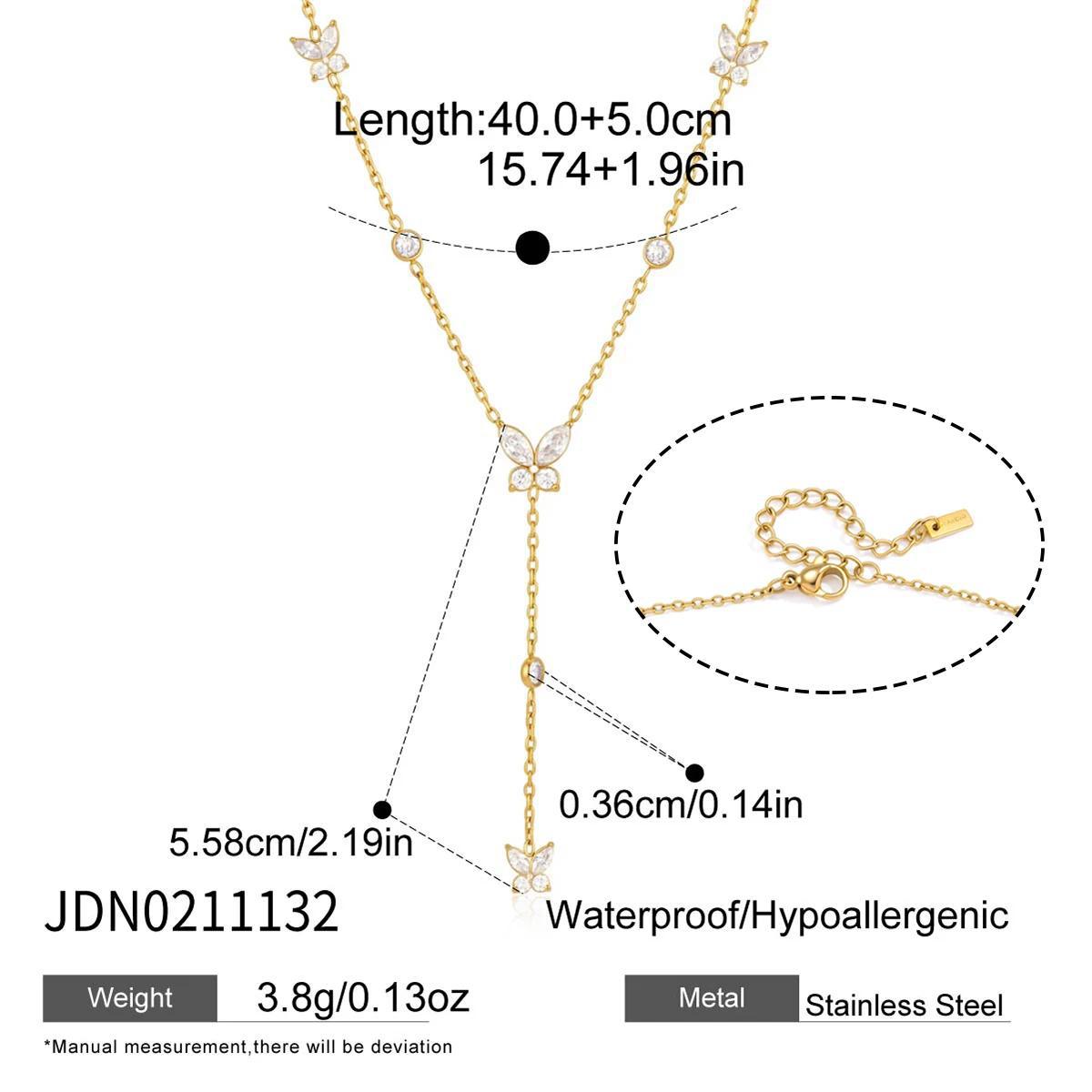 Elegant Minimalist Geometric Oval Cubic Zirconia PVD Gold Plated Stainless Steel Y-Chain Necklace for Women