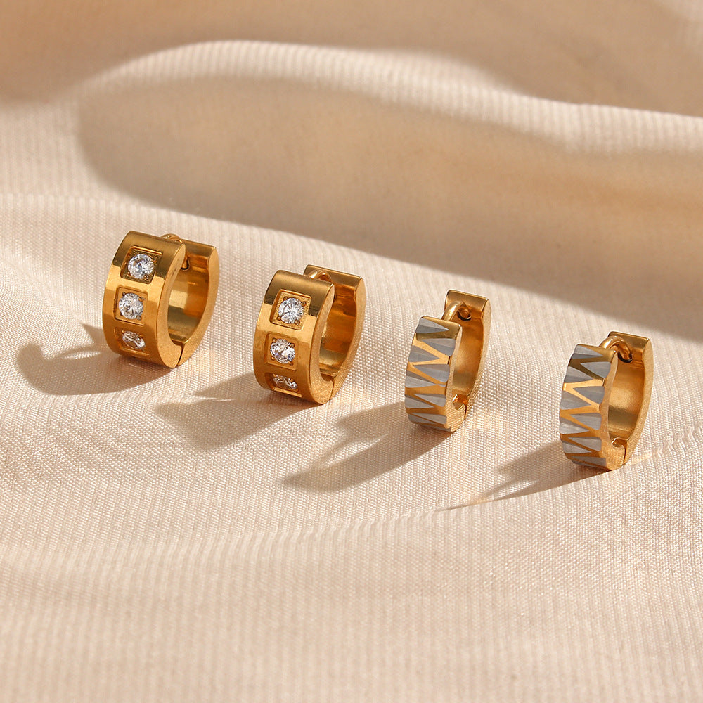 Minimalist Square Zirconia Earrings in Stainless Steel with 18K Gold Plating for Women