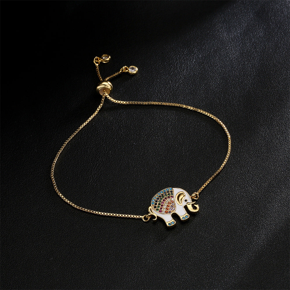 Gold Plated Drip Oil Cubic Zirconia Elephant Geometric Bracelet for Women