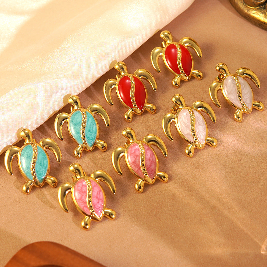Sweet Drip Oil Animal Stainless Steel Turtle Earrings for Women