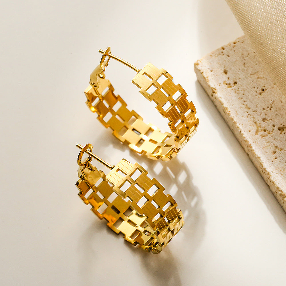 Vintage Geometric Titanium Steel Hoop Earrings for Women with Plated Finish
