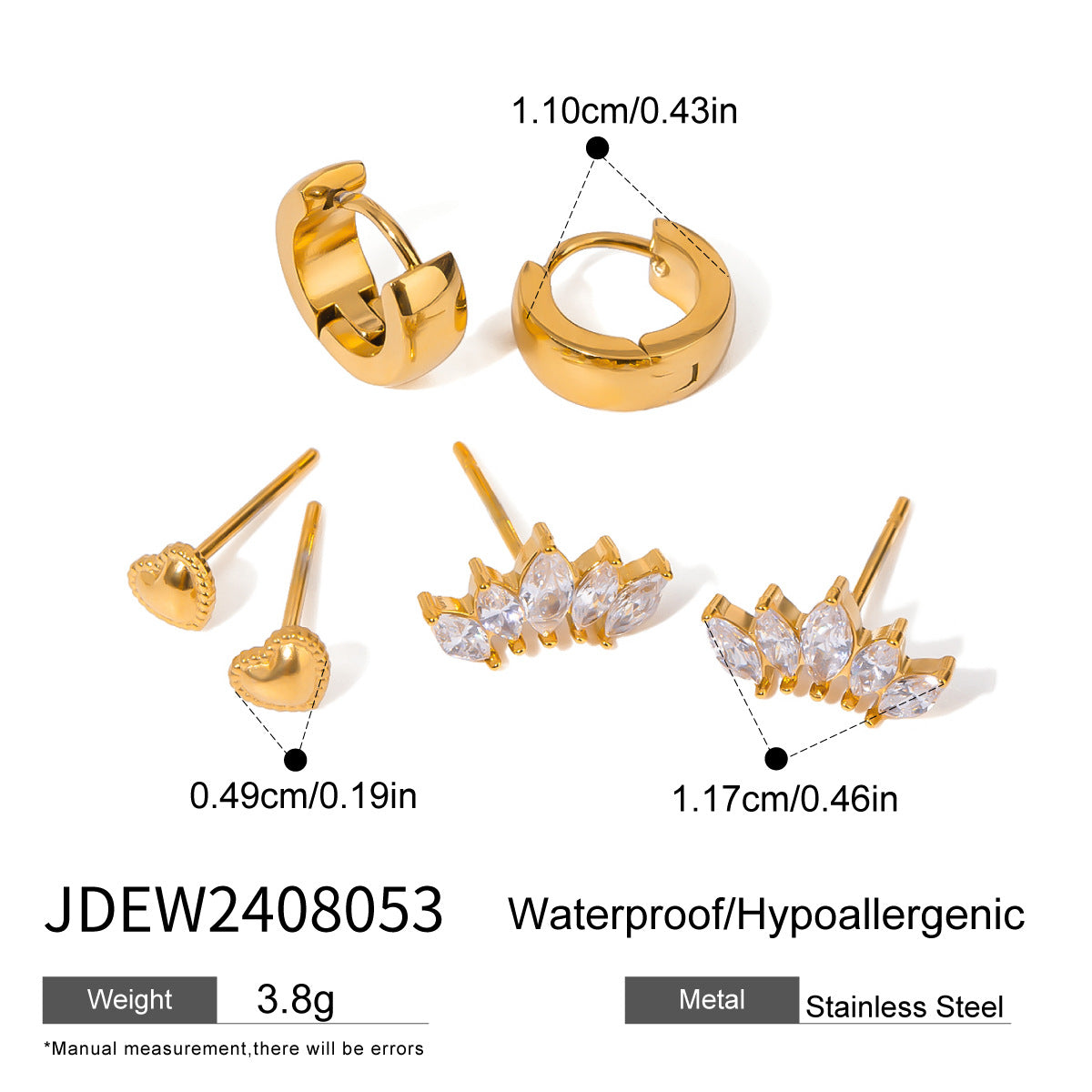 Orecchini a perno geometrici minimalisti in acciaio inossidabile con strass e finitura placcata da donna